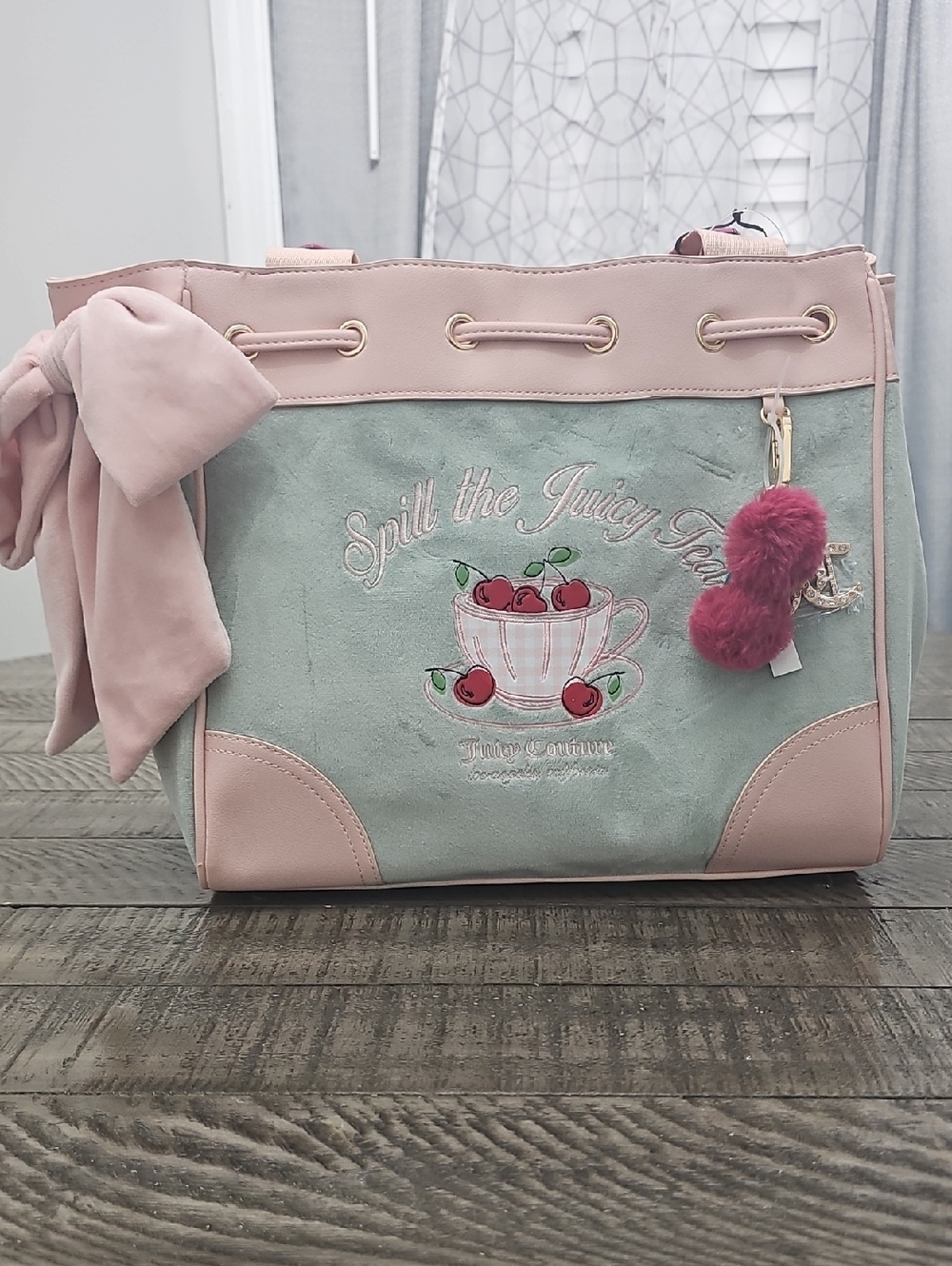 Juicy Couture Mint Green and Blush Pink Cherry Tote
